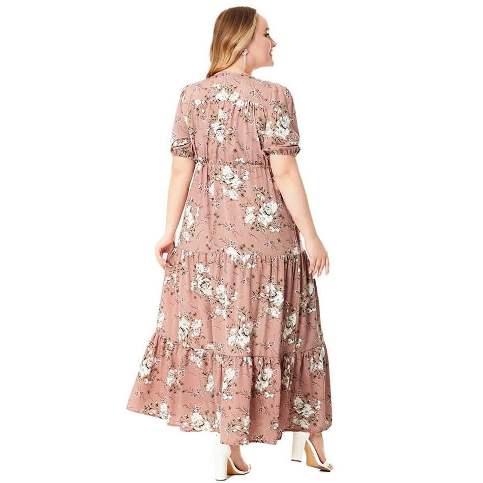 Maxi Abito Estivo In Cotone Per Donne Taglie Forti - Maniche Corte, Girocollo, Con Tasche (S-5XL)
