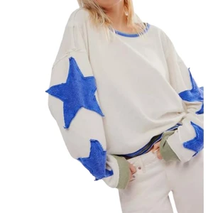 2026 Spring New Style Long Sleeve Waterproof Breathable Eco-Friendly Sweatshirt Color Block Patch Sweater Raw Cut Women