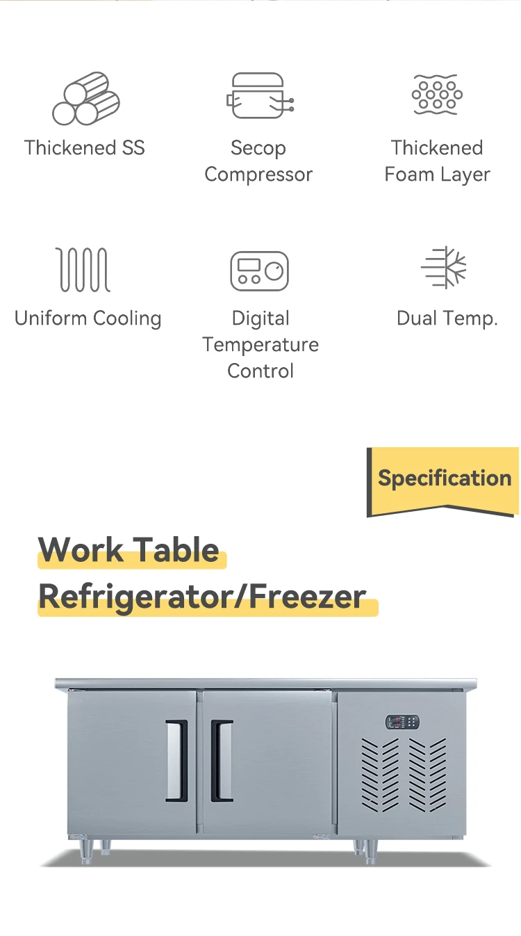 Restaurant Kitchen Work Bench Table Top Fridge - Undercounter Freezer