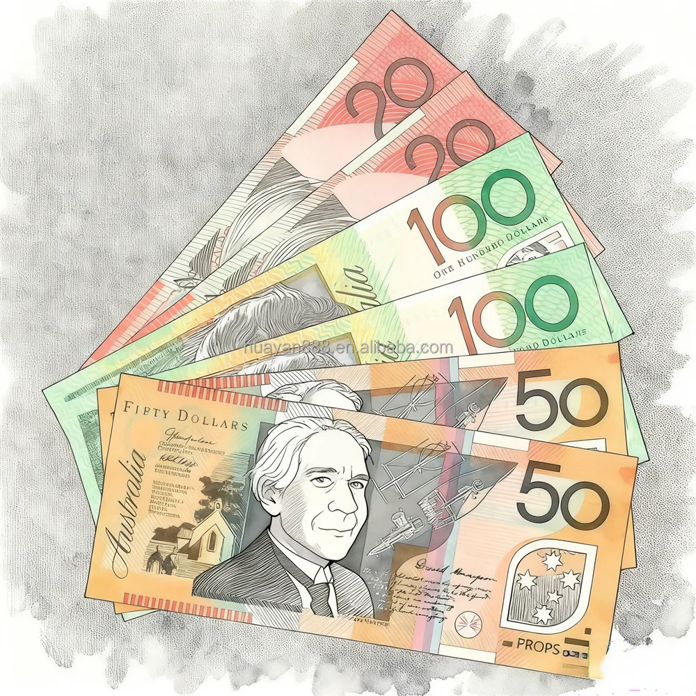 超薄聚合物澳元澳大利亚道具钱20 50 100美元逼真透明窗户耐用塑料圣诞感恩节