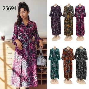 Wholesale New Autumn Vintage Collar Belted Slim-fit Casual Long Sleeve Printed Dress