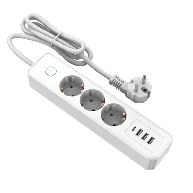 EU Standard Power Strip Extension Socket with Master Control Switch 3 EU Outlets 3 USB 1 Type C EU Power Strip Socket