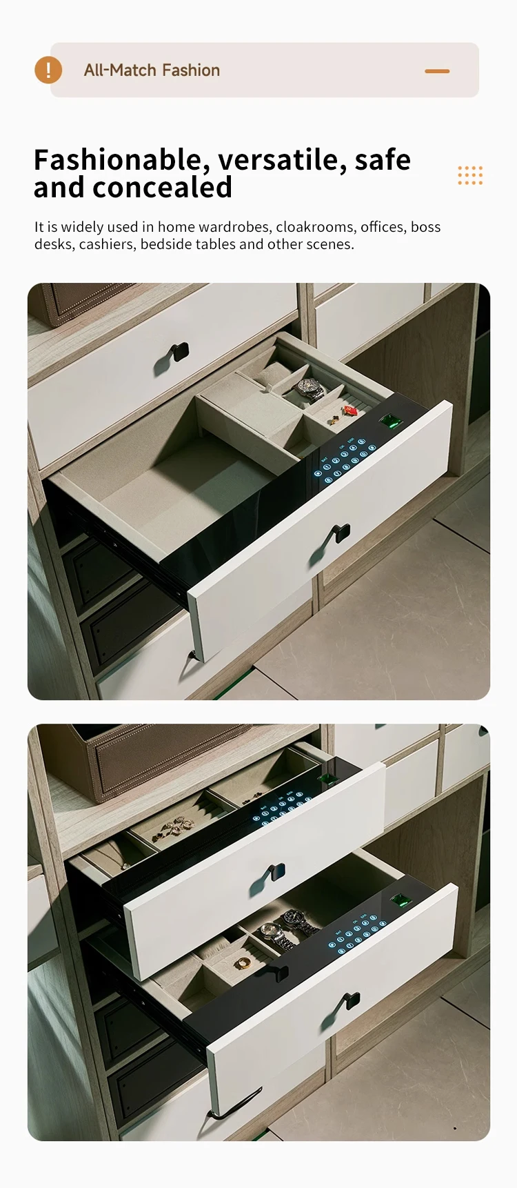 Safe Box for Money Wardrobe Wall Hidden Drawer Lock Fingerprint & Digital Lock CEQ Safe Steel Digital Smart Safe Cabinet details