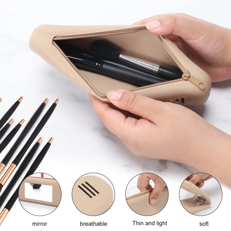 OEM Makeup Brush Holder Silicon Makeup Bag Trendy and Portable Travel Makeup Brush Holder with Mirror