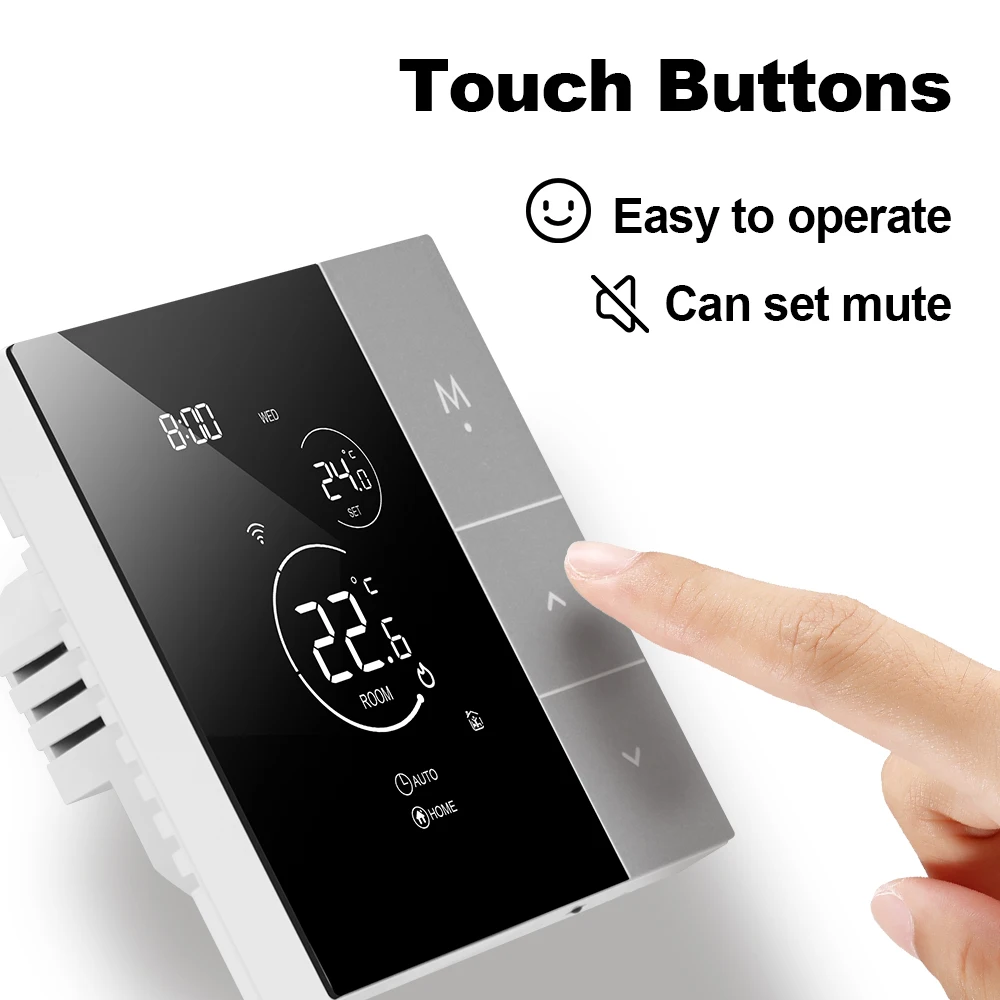 Beok Smart Thermostaat Programmeerbare WiFi voor Elektrische Vloerverwarming 16A met Sonde Geschikt voor Tuya&Smart Life APP Compatibel met Alexa&Google Assistant LCD Touchscreen