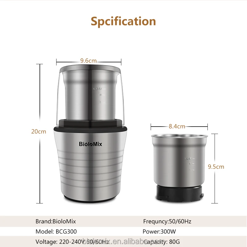 Electric Coffee Bean Grinder with Clear Lid/Non-Slip Base 304 Stainless  Steel Dry Food Grinder Multi-Functional 300W for Kitchen