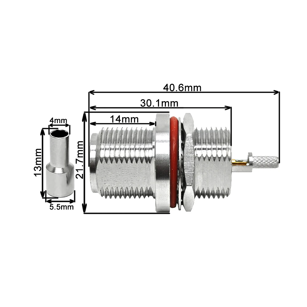 N Female Jack Crimp  Bulkhead Straight 50ohm Coaxial Connector for RG316 Cable