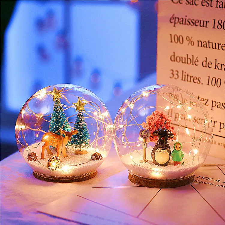 Totoro OEM Battery Operated USB Table Lamp Christmas Village Water Lantern Liquid Snow Globe Glass Xmas Decor Led Night Light