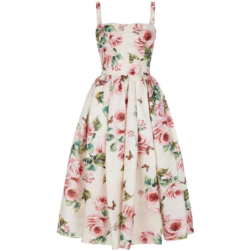 Ready to Ship or Custom Made Hot Sell Fashion High Quality Ladies Women Rose Print Dress