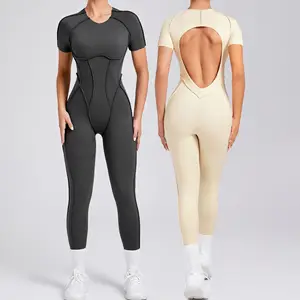 Custom Back Hollow Out Gym Jumpsuits Compression Athletic Workout Romper One Piece Yoga Jumpsuit