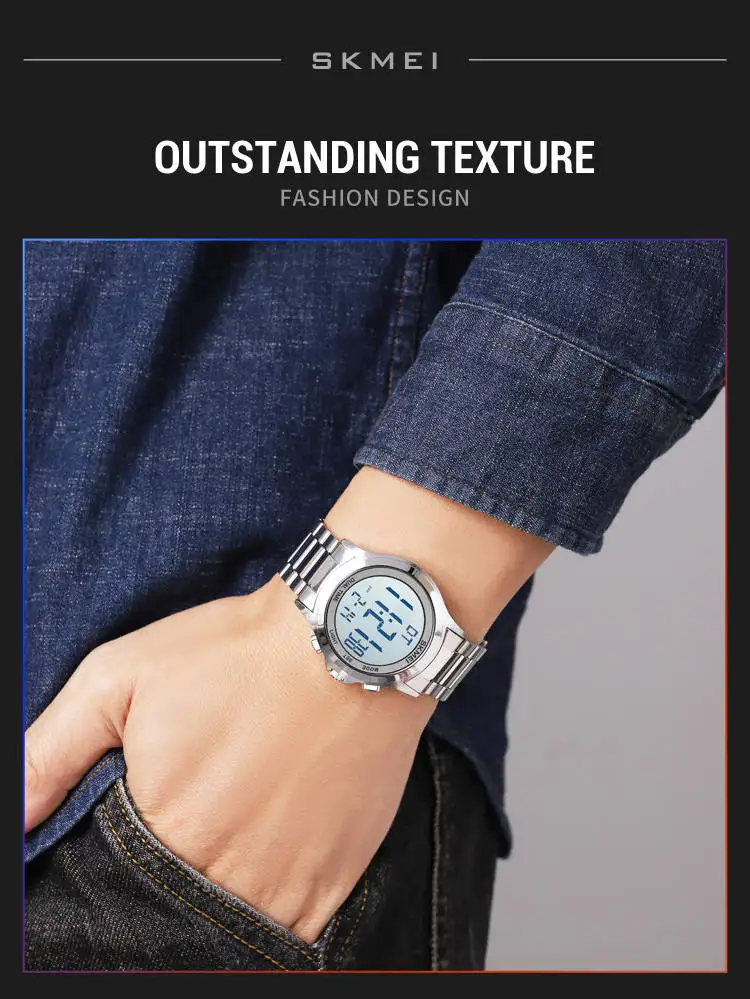 Skmei 2271 Fashion Custom Logo Gents Digital Watch 2024 Stainless Steel Band Luminous Multifunction Leisure Watch Supplier