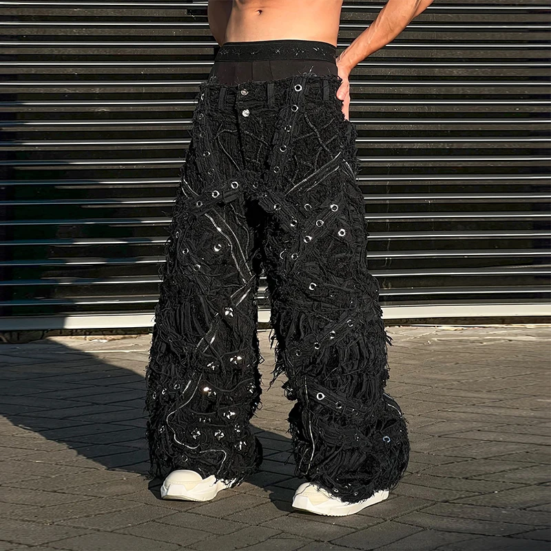 Mosaic Washed Denim Jeans Distressed Pattern Loose Fit For Fashion Forward Streetwear Lovers main image 1