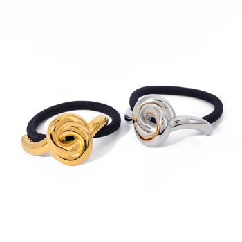 J&D 18K Stainless Steel Waterproof Spiral Dome Glossy Twist Arch Ponying Cuff Ties Hair Accessories