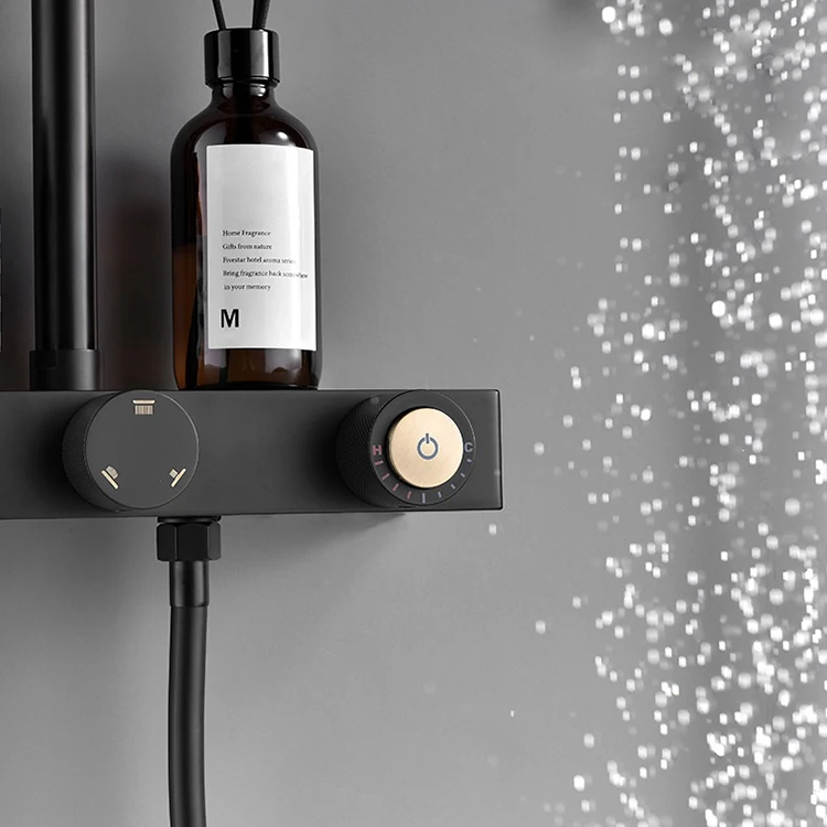 Juego de cabezal de ducha tipo lluvia para baño dorado