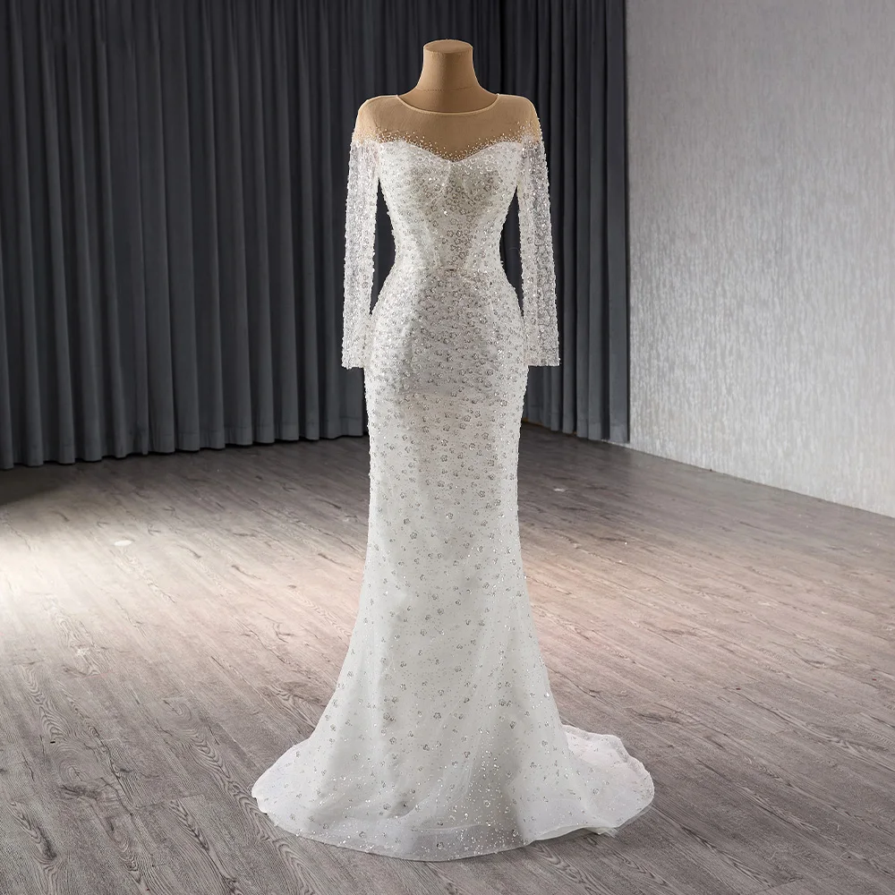 chinese dress ladies Long Beaded A-Line Formal Dress with Long Sleeves Champagne Gold / 6 main image 1