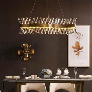 Rectangular Gold Hanging Light Dining Room Luxury Chrome Rectangle Led K9 Crystal Chain Chandelier