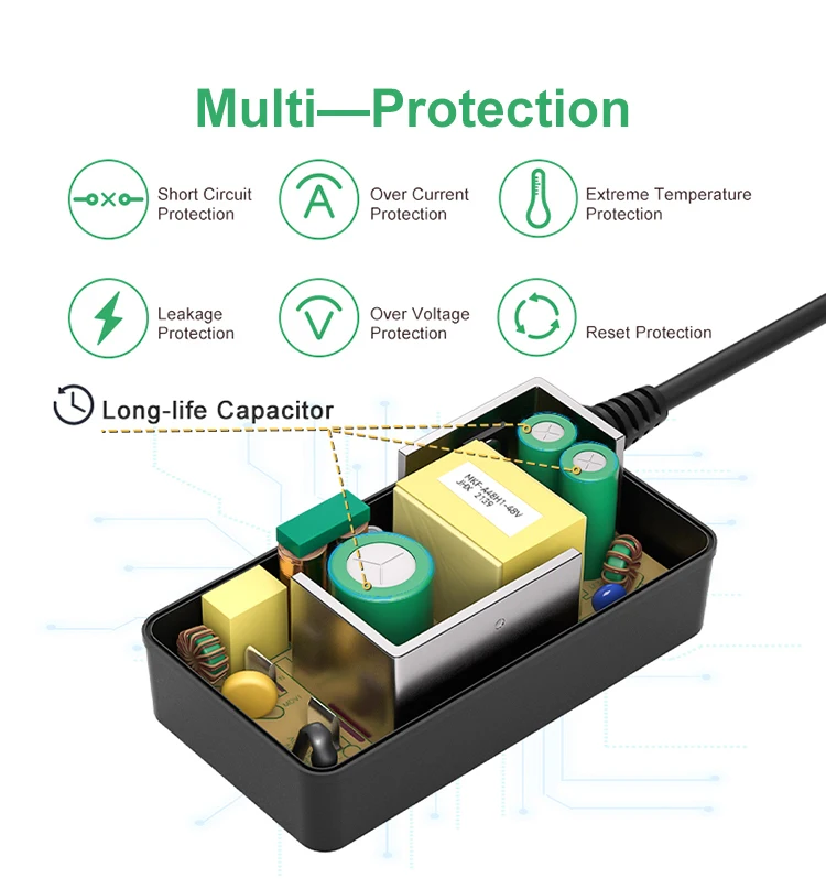 24V 2.5A 60W wall mount power supply universal interchangeable plugs 5.5*2.1*10mm with UL CE FCC RoHS approval details