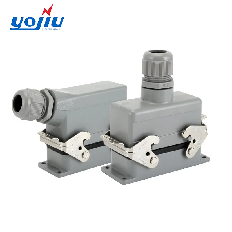 Rectangular Heavy Duty 32/48 Pin Aviation Plug Socket Waterproof Hot Runner 16A Copper Terminals HE/4/6/10/16/24 Core Connector