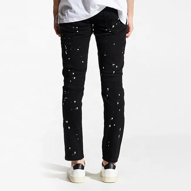 OEM High Street Paint Splatter Skinny Jeans Men Casual Black Biker