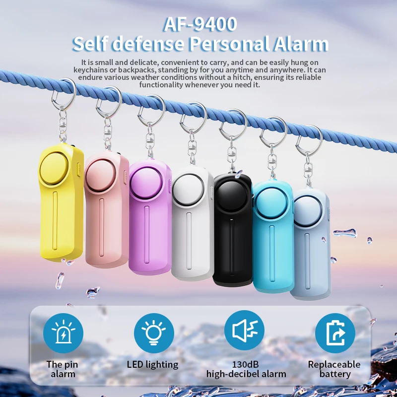Portable 130 DB Loud Sound Personal Alarm Anti-Theft Security Device with LED Light Flashlight and Keychain