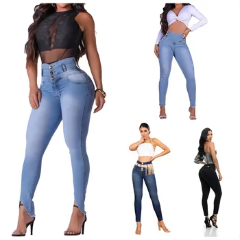 2024 new listing exclusive ultra-thin blue washed jeans high waist slimming hip lift pants