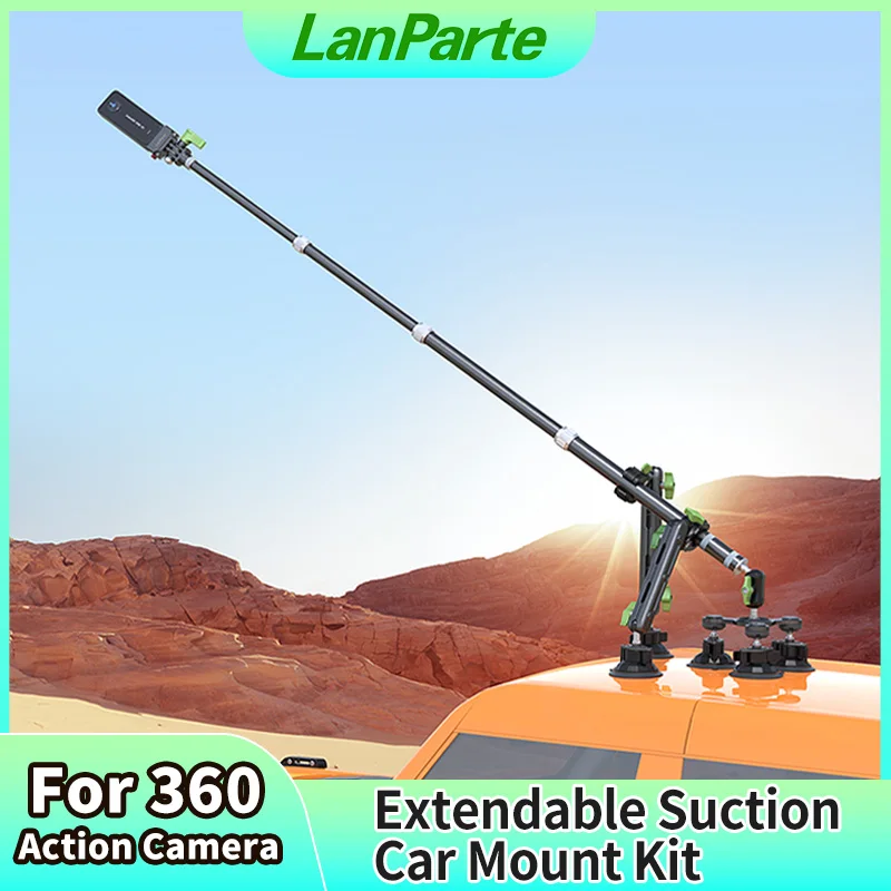 Aluminum Alloy Action Camera Support Bracket Kit 360 Camera Car Holder Selfie Stick with Suction Cup Mount for GoPro Insta360 X4