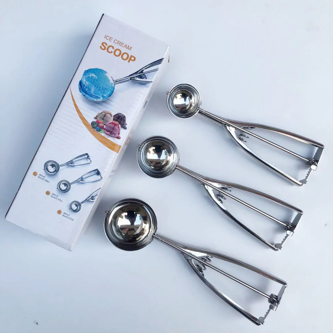 Large Medium Small Size and 2 Pack Metal Spoons Include 3 Pack Cupcake Scoops Ice Cream Scoop HIFEOS Stainless Steel Cookie Scoop Set 