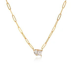 MW Fashion Tarnish Free Jewelry Zircon Pendant 18K Gold  Plated Jewelry Stainless Steel Minimalist Necklace