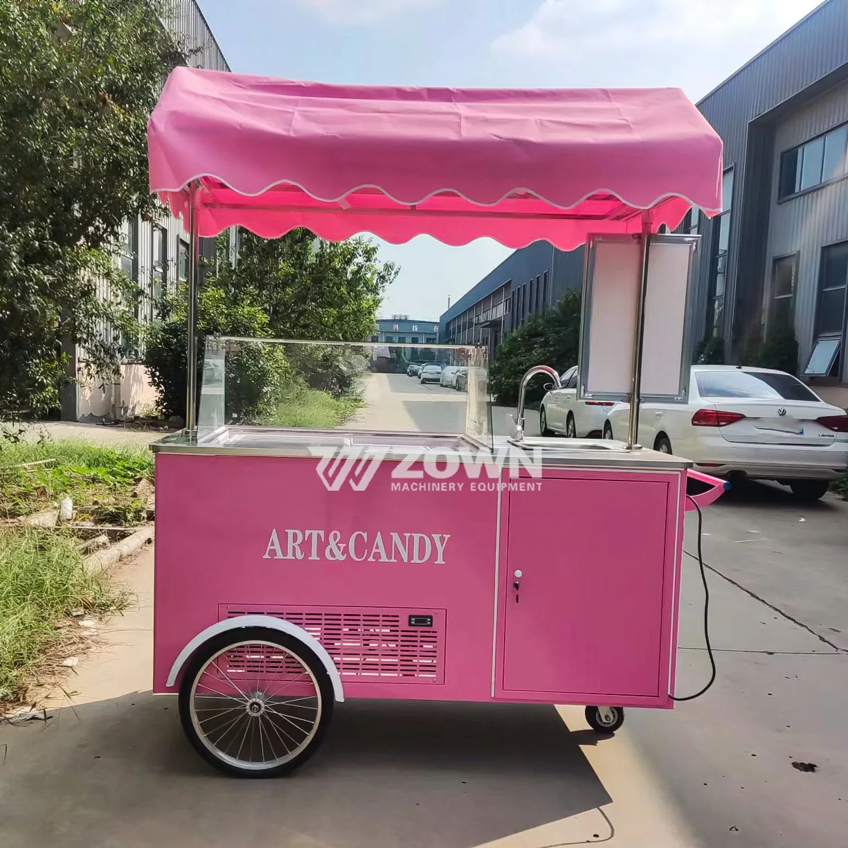 New Customized Style Pink Flower Display Street Food Trailer Full Equipment Mobile Snack Carts for Sale