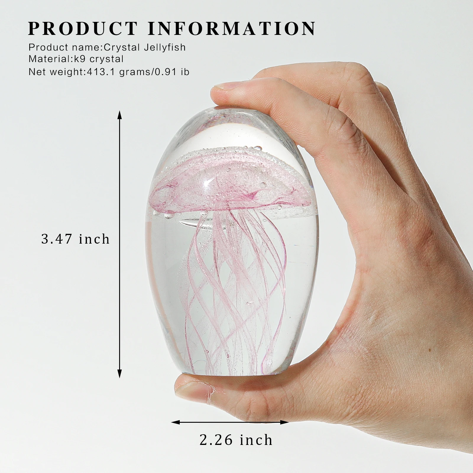 Hand Blown Glass Crystal Jellyfish Figurine Ornament Sea Animal ...