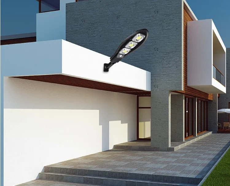 Лучшая цена многофункциональный PIR 100 Вт Светодиодный уличный фонарь на солнечной батарее открытом воздухе 3 глаза cob светодиодный светильник