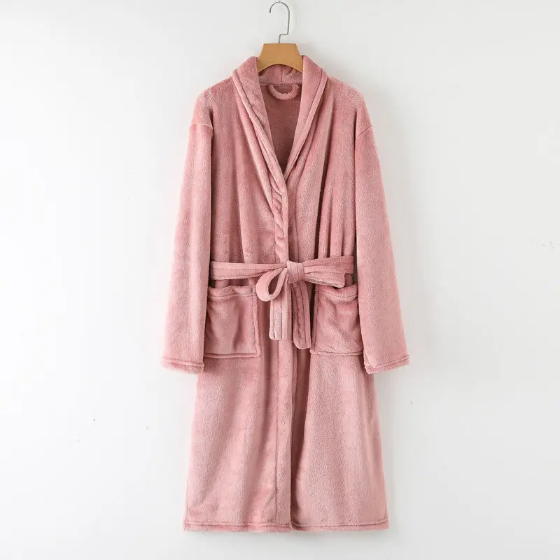 100% Polyester Luxury Plus Size Extra Thick Winter Plain Soft Fleece Men Bulks Bathrobe For Winter
