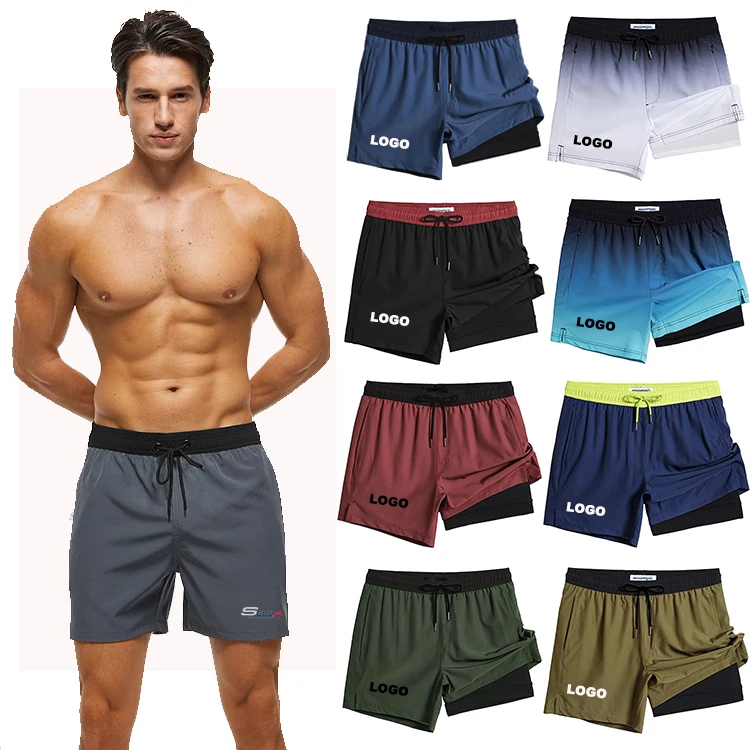 Customized Mens Compression Liner 2 in 1 Gym Running Shorts Beach Shorts Swim Trunks  Walkout Casual Shorts