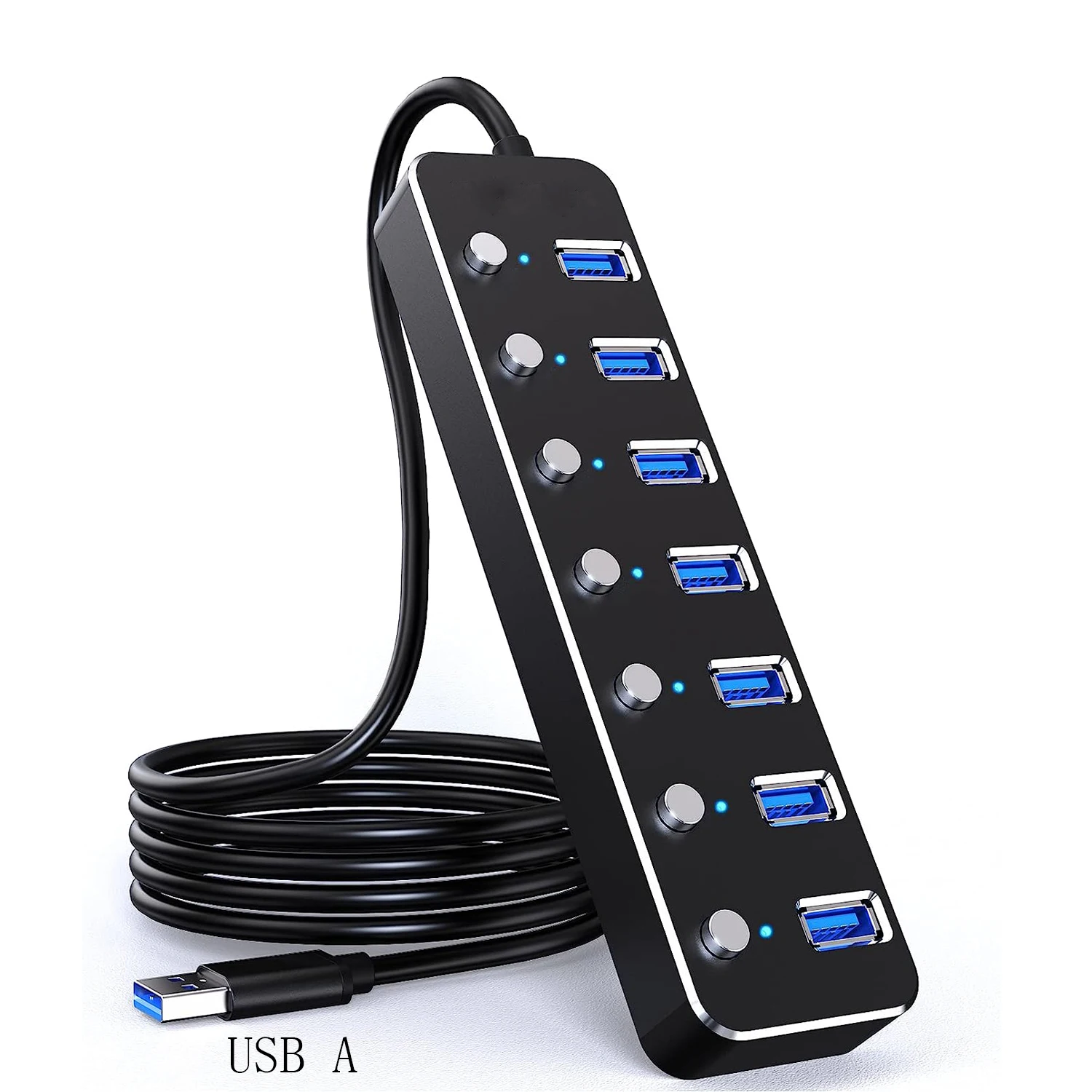 Hub USB 3.0 Con 7 Porte E Interruttori Indipendenti, LED Per Ogni Porta, Splitter Per PC/Mac, Accensione/spegnimento Singolo