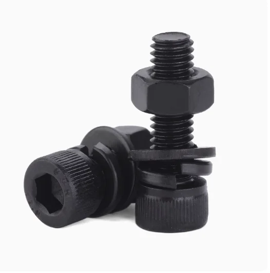 product fast delivery black zinc plated grade 48 88 109 129 carbon steel hex socket cap head sems screw with nut and washer din912-63