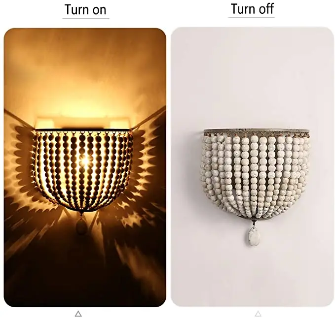 Vintage Bohemian Wood Bead Wall Lamp Gray Blue American Style Home Corridor Bedside LED Light for Living Room Villa Homestay