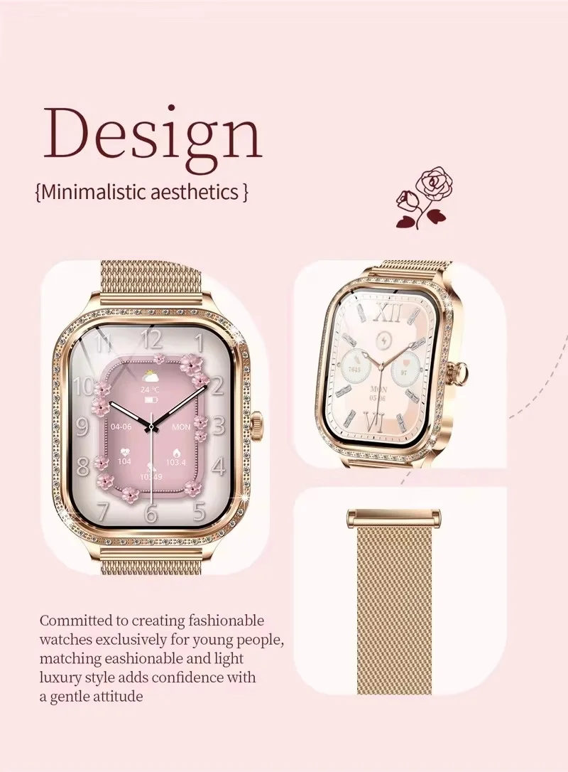 2025 New Women Square Screen Smart Watch Tft Touch Screen MK88 Waterproof Blood Pressure Blood Oxygen Monitoring Smartwatches