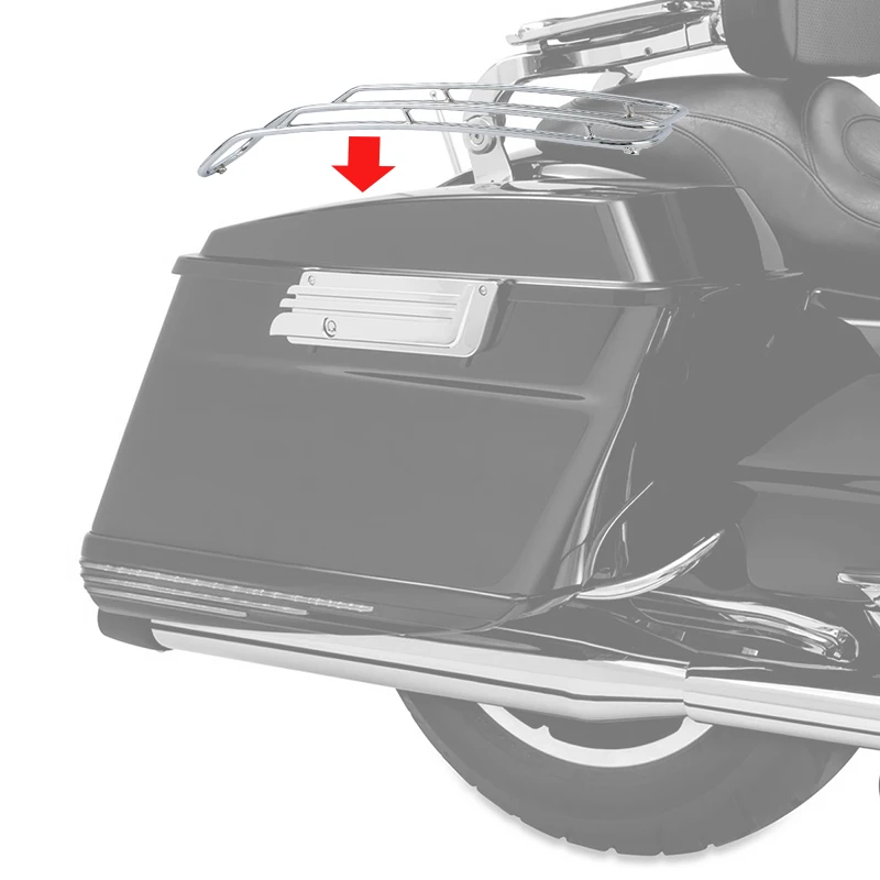 thumbnail image 2 of TCMT Chrome Saddlebag Lid Top Rail With LED Light For Harley Touring Road King 1994-2013 - Red Lens, Chrome 2 of 5