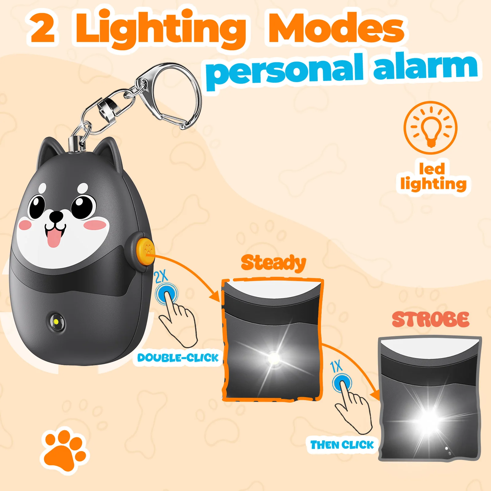OEM/ODM Rechargeable Personal Alarm Keychain 130DB Safety Alarm with LED Light for Women Kids supplier