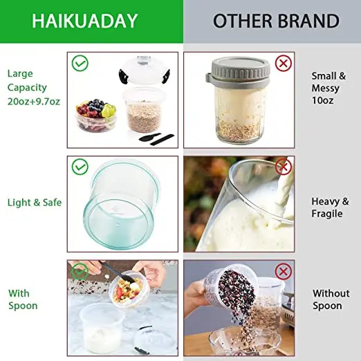DS1914 Food Storage Containers for Oatmeal Yogurt Cereal Milk Breakfast on the Go Cups Overnight Oats Containers with Lids Set