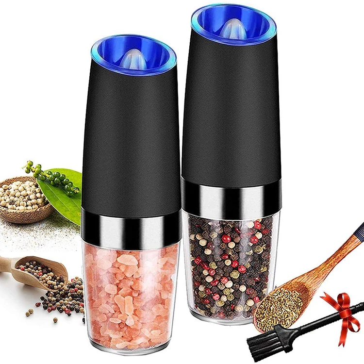 Electric Gravity Rechargeable Black Mill Salt and Pepper Grinder Set with  Blue Light Stand - China Electric Gravity Pepper Grinder and Salt and Pepper  Grinder price