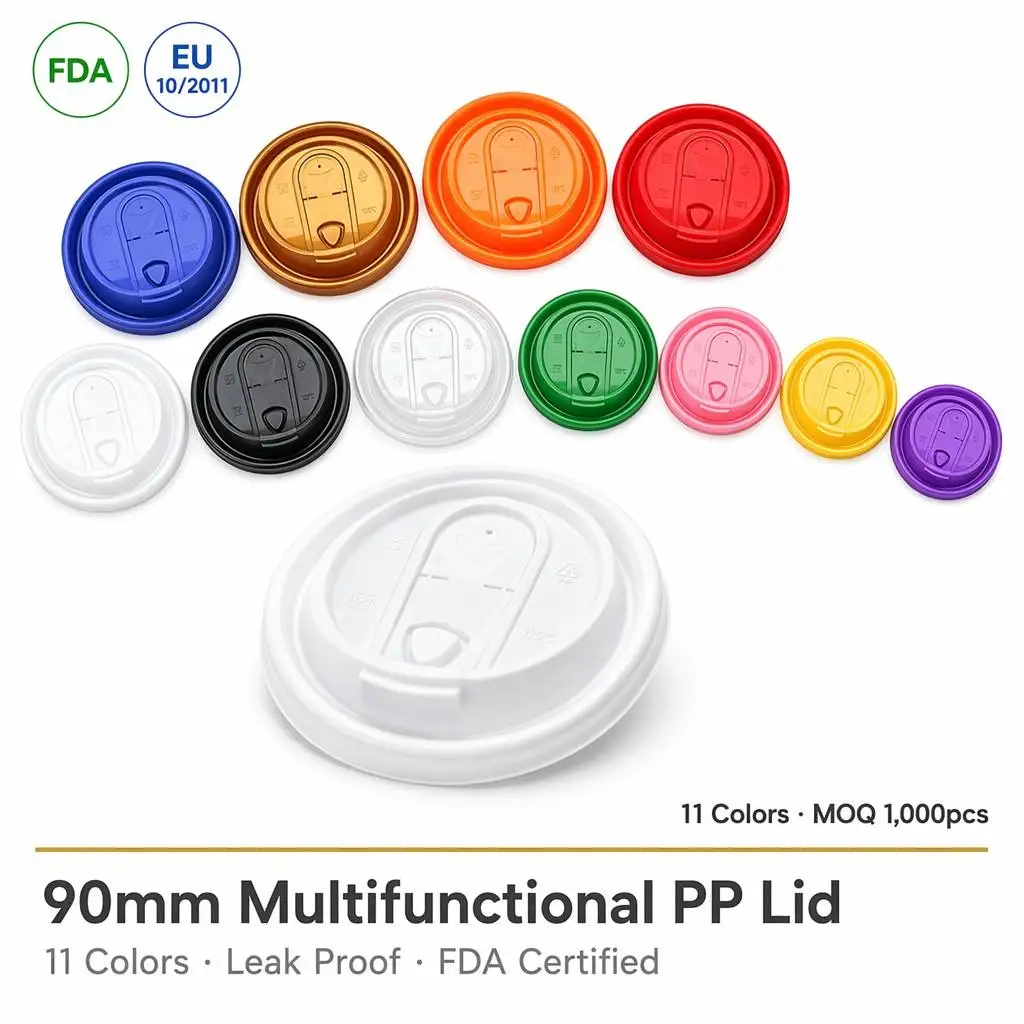 Wholesale 90mm PP Multifunctional Leak Proof Disposable Cup Lid for Coffee Bubble Tea Hot Cold Drink