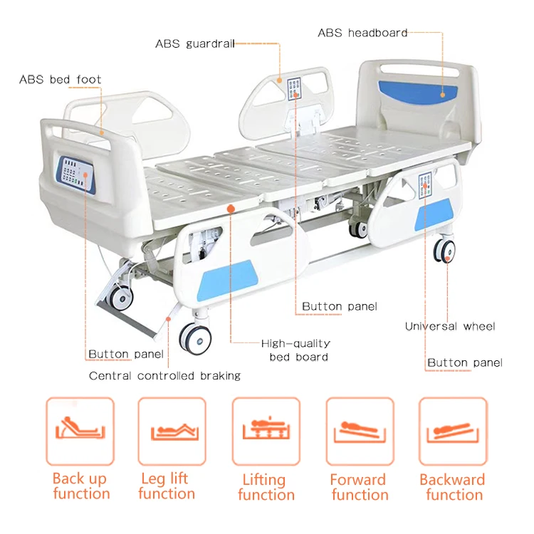 5 Function Luxury ICU Electric Stryker Medical Bed Nursing Bed Multifunctional Hospital Bed  For Patient