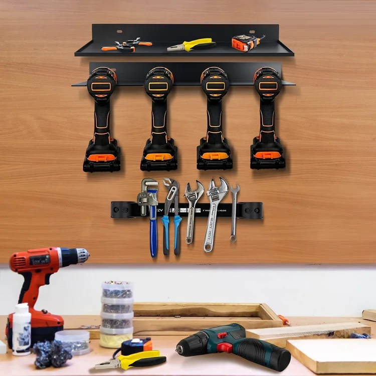 Heavy Duty Electric Drill Storage Rack 4 Slot 7 Drill Of Black Metal