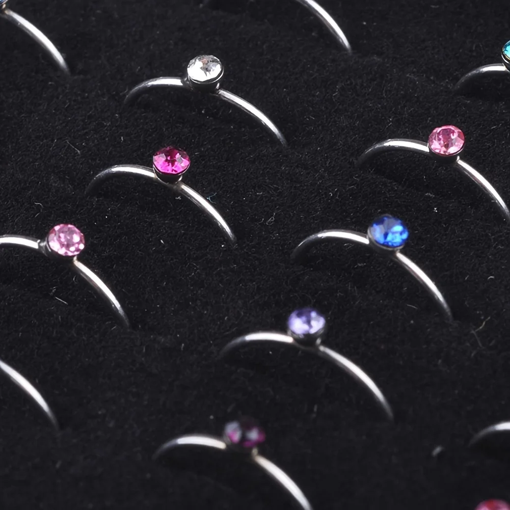 40pcs/Box Rhinestone Nose Rings Stainless Steel Nostril Piercing Jewelry Nose Hoop Ring 8mm Cartilage Tragus Daith Earrings