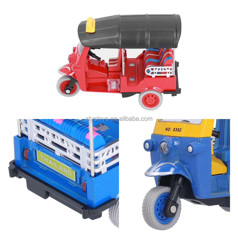 Children Tricycle Vehicle Toy Simulation Pull Back Thai Tricycle Alloy Tuk Tuk Car Model Toy