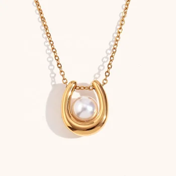 Ding Ran New Arrival  Imitation Pearl Pendant Necklace Waterproof Stainless Steel Fashion Jewelry