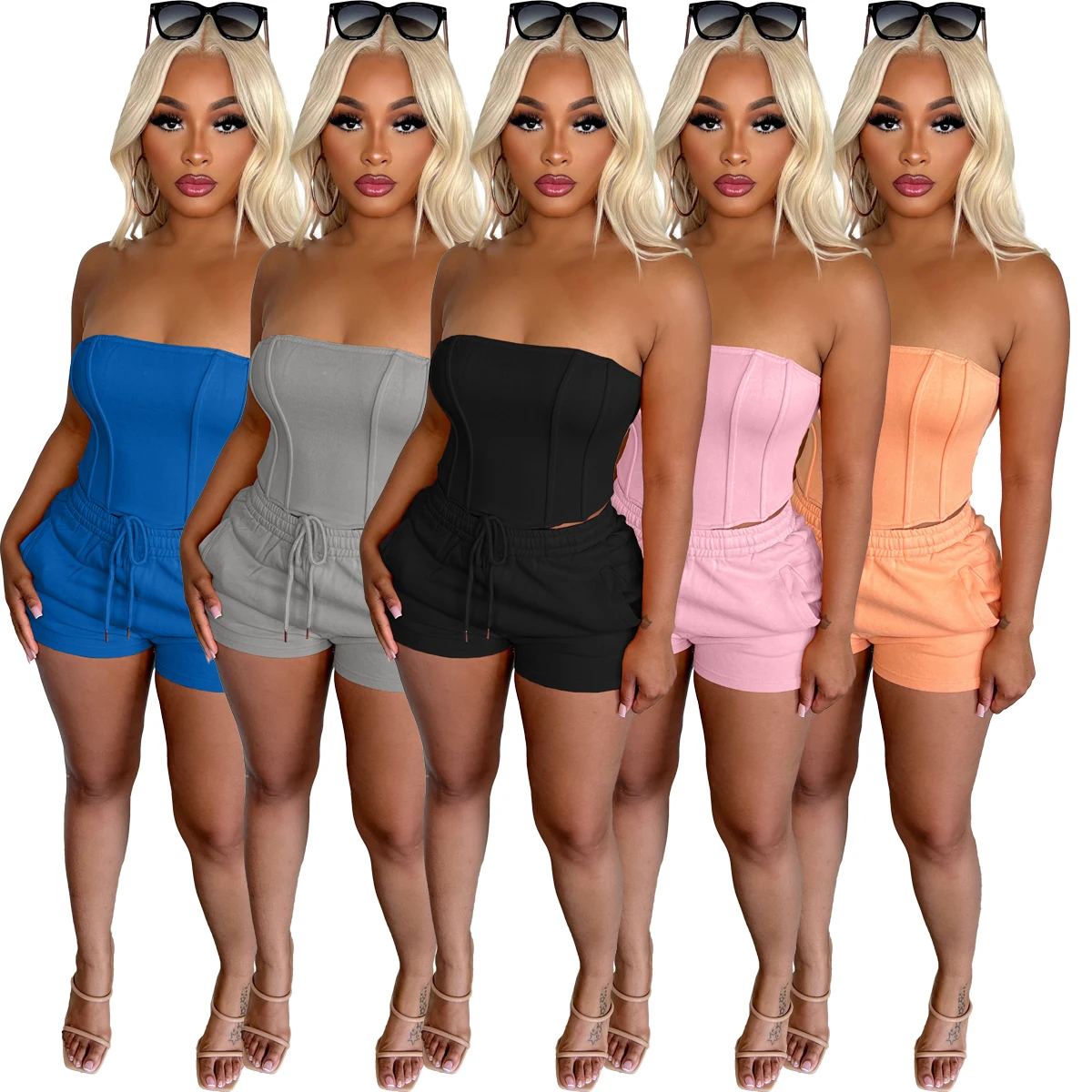 Fashion New Arrival Ladies Two Piece Strapless Tracksuits Women Sports