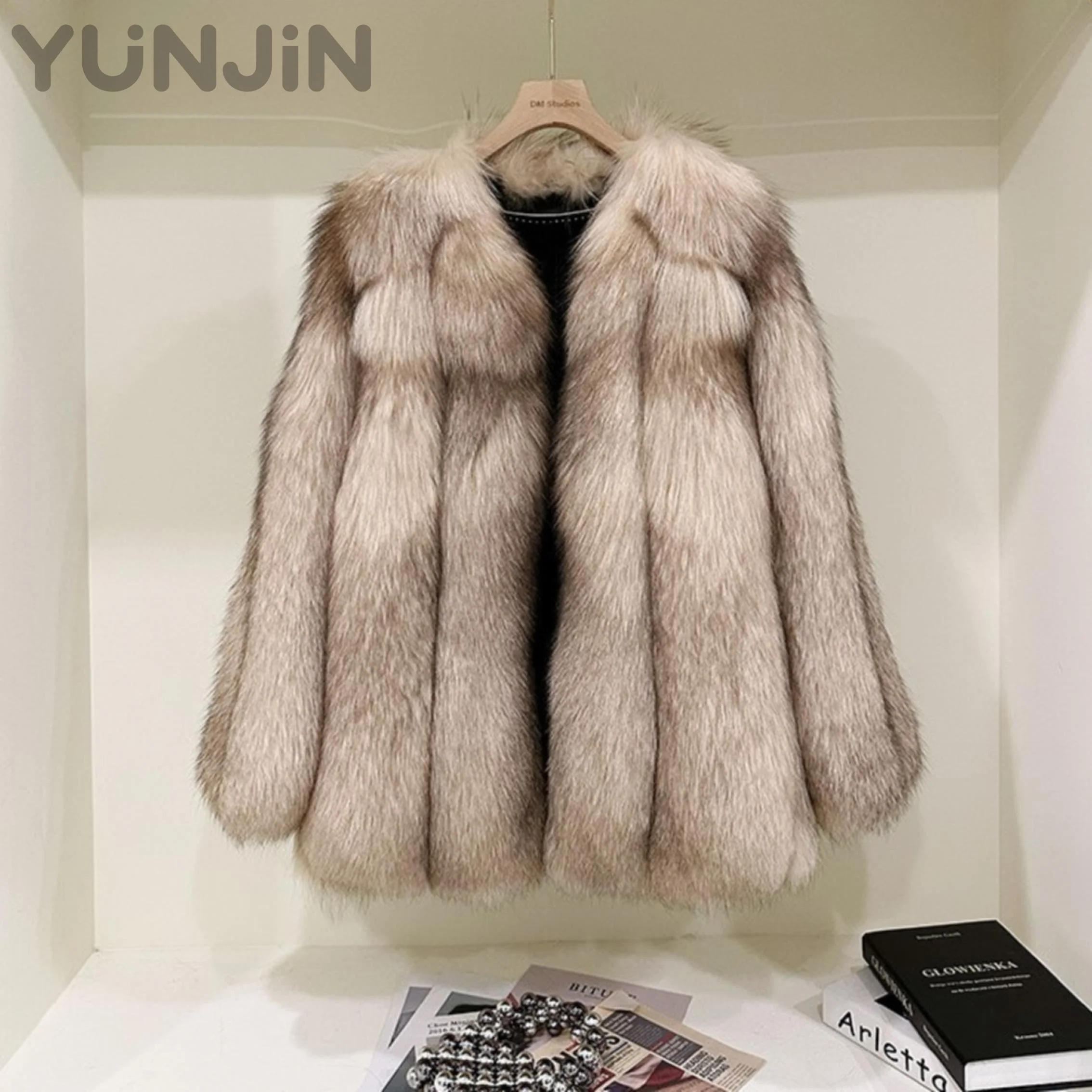 Women's Silver Fox Fur Mid-length Coat Mid-Length Full