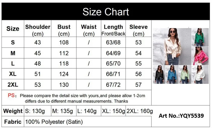 Yqy5539 Hot Selling Satin Shirt For Women Solid Color Like-silk Long ...